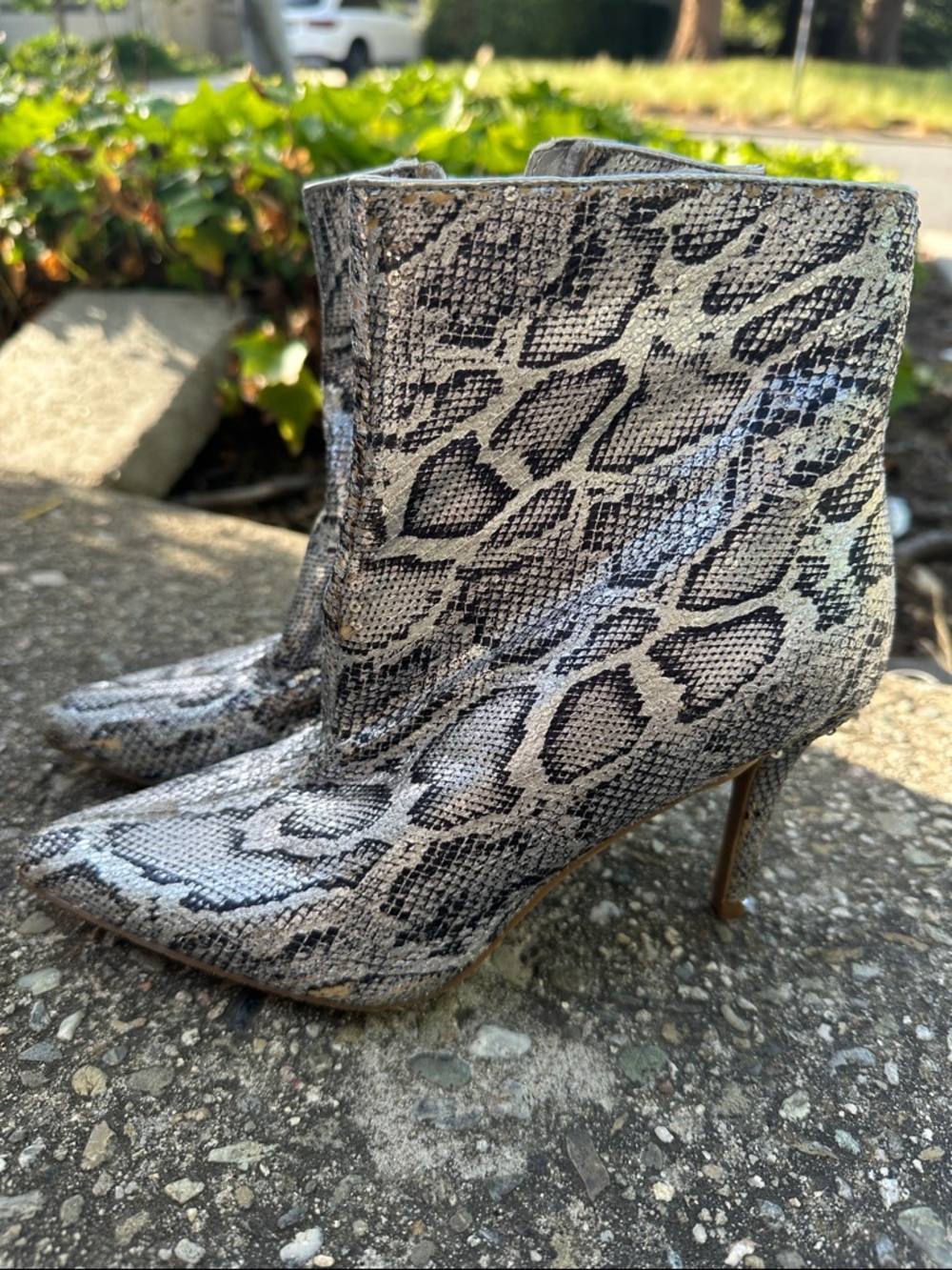 bp Snake-Print Pointed Toe Stiletto Ankle Boots - Black & Gray